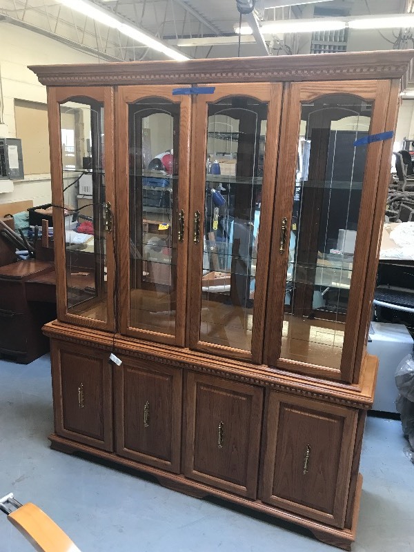 WOOD AND GLASS HUTCH  CABINET