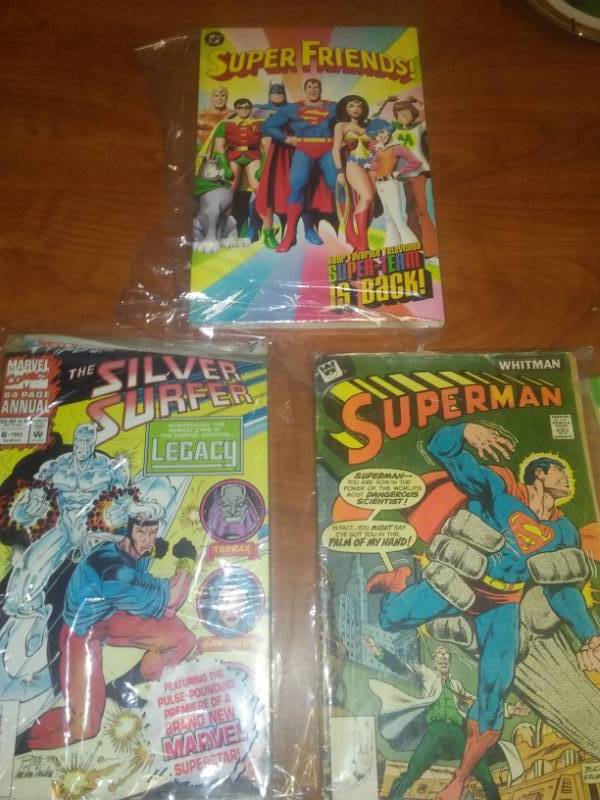 lot 442 image: 3 Super Friends book, Superman, Silver Surfer new in wrapper