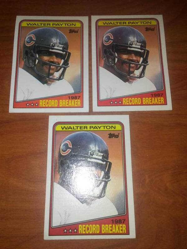 lot 462 image: 3 Walter Payton Topps record breaker cards