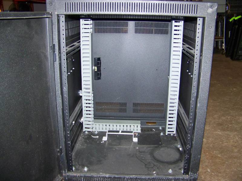 lot 92 image: Mid-Sized, Metal, Audio  Video Equipment  Component Rack with Lockable Front Door on Wheels