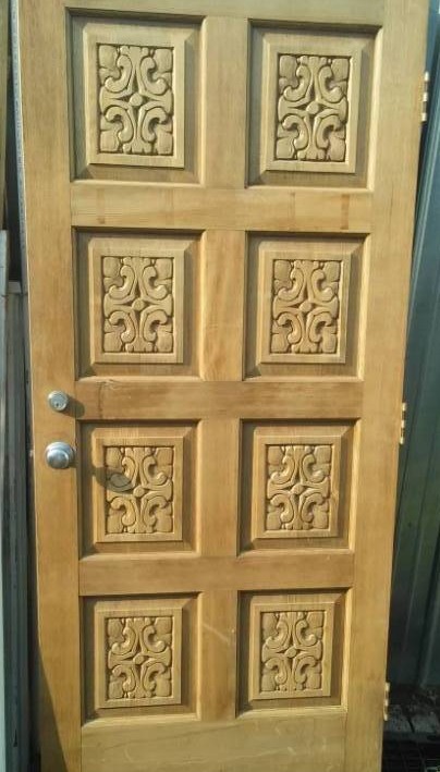 lot 28 image: Unique solid carved wood door with Hardware