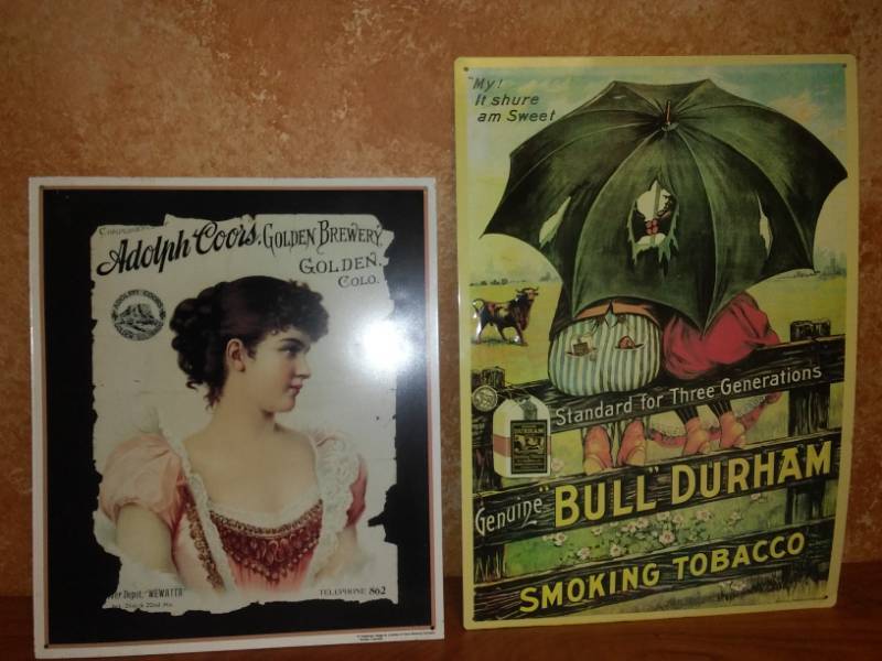 lot 89 image: 2 metal signs. Coors, Bull Durham tobacco.