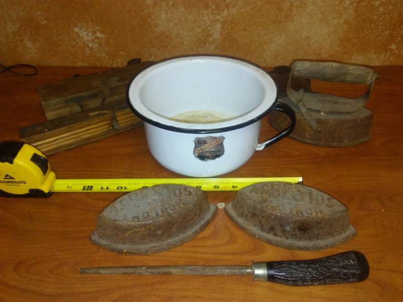 lot 108 image: U.S. steel enamelware pot and more