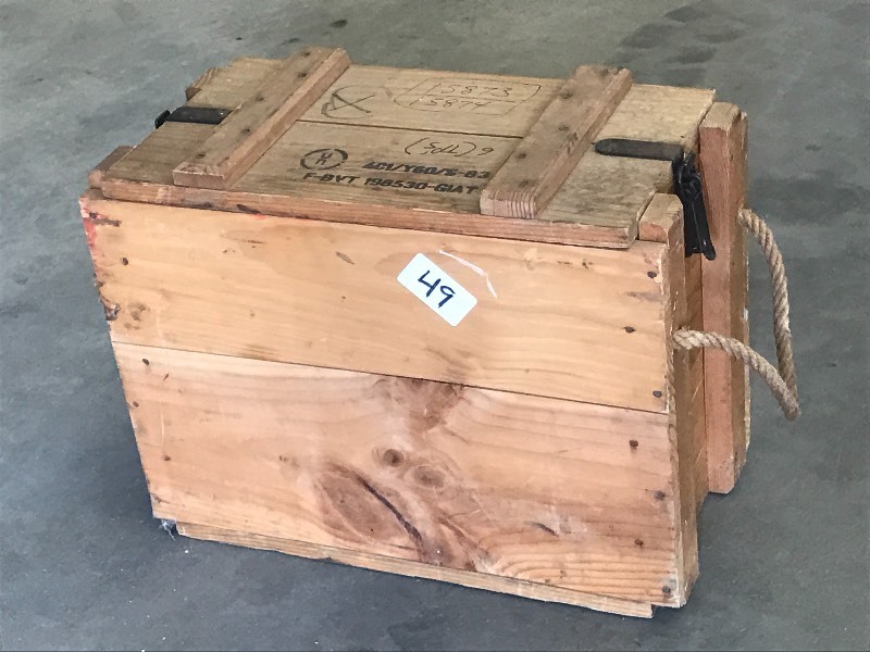 lot 49 image: 24 Solid Wood Crate With Rope Hand...