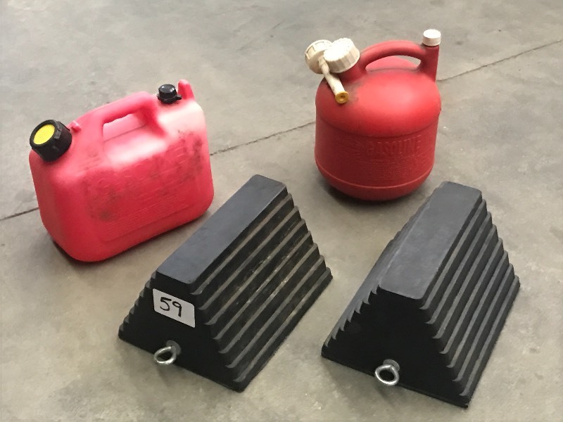 lot 59 image: Lot Of (2) 1-Gallon Gas Cans & (1) ...
