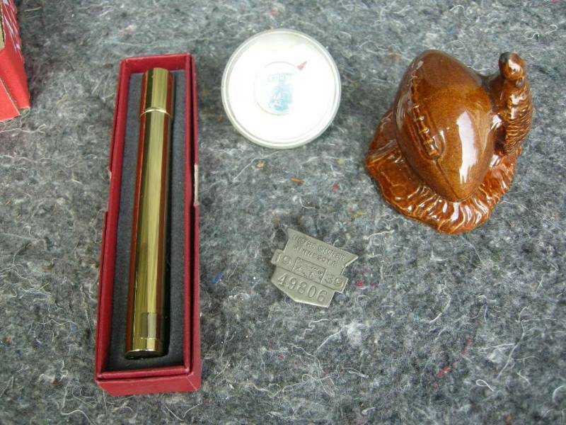 lot 61 image: Vintage Chauffeur Badge, Redwing Badger, Ford Paperweight, Kaleidoscope