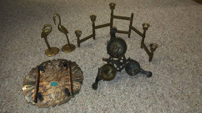 lot 43 image: Brass , Brass, Brass - Candle Holder, Swans, Church Bell Ringers and  Wallace SilverPlate