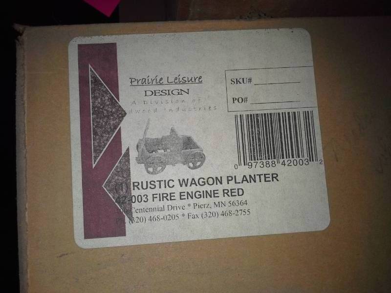 Six Rustic Wagon Planters (Fire Engine Red)