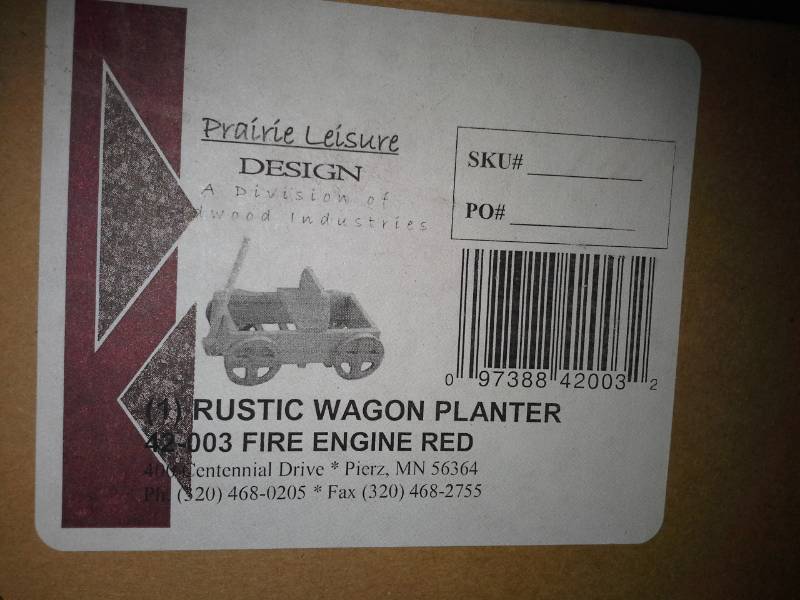 Two Rustic Wagon Planters (Fire Engine Red)