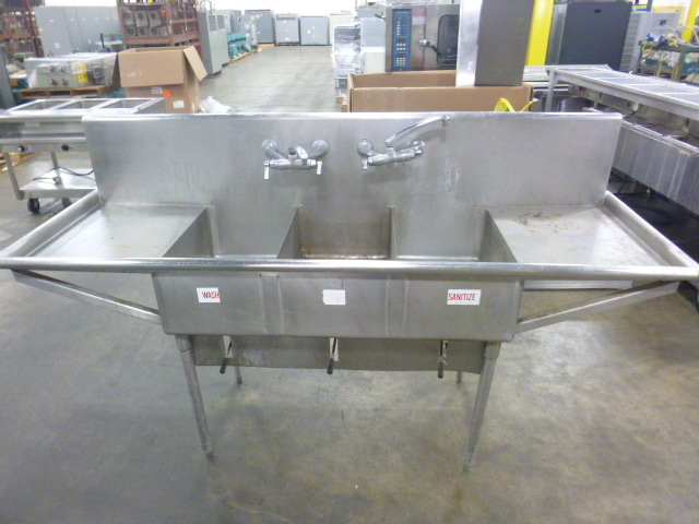 lot 2 image: Commercial 3 Bay Sink with 2 Faucets