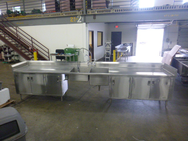 lot 18 image: Stainless Double Sink with Stainless Shelves