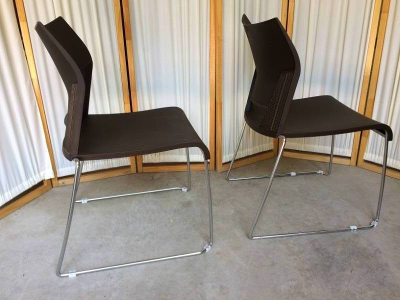 lot 2 image: Retails New $300 -&nbspPair Two Global Duet Mid-Back Armless Stacking Office Side Chair&nbspDesigned by Zooey Chu.(Coffee Bean) - New Condition