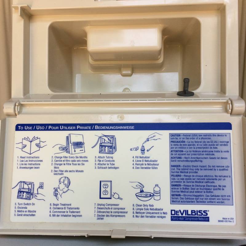 lot 22 image: Pulmo-Aide DeVILBISS Compressor Nebulizer 5650D Breathing Machine Inhalation Therapy Treatment of Asthma Bronchitis Cystic Fibrosis Emphysema Upper Respiratory Tract Disorders - Excellent Condition