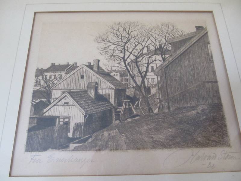 lot 113 image: Signed 1930 Old Enerhaugen District Framed Etching - Netherlands