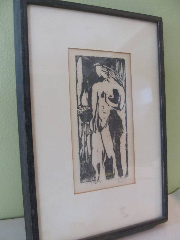 lot 115 image: Vintage Mid Century Framed Signed Woodcut Artwork