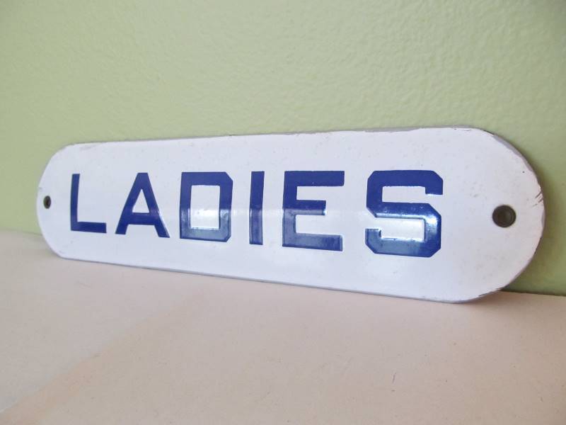 lot 122 image: Original 1930s Porcelain LADIES Restroom Sign