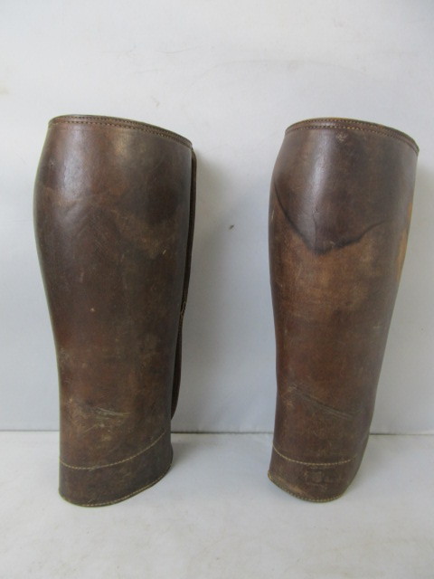 lot 21 image: Original WW1 Leather Cavalry Legs Guards 