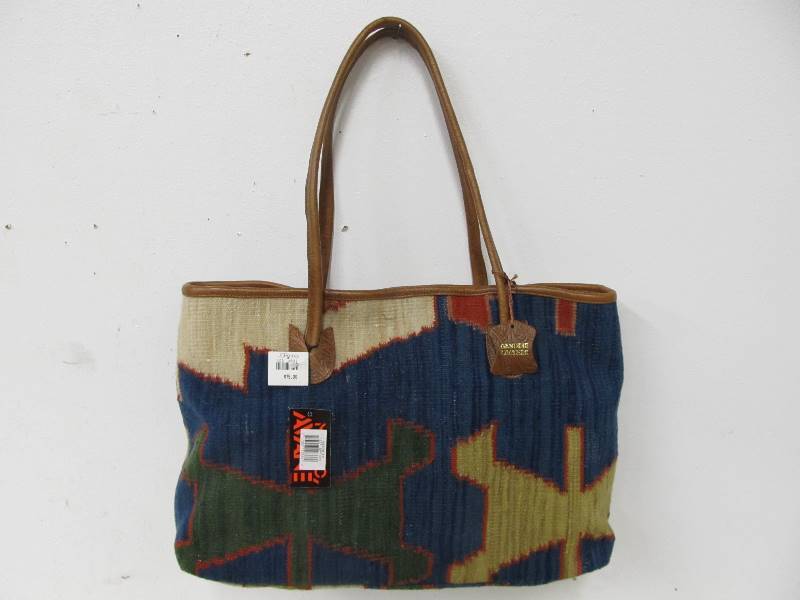 lot 40 image: NEW WITH TAGS Large Woven KILIM Genuine Leather Bags