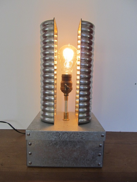 lot 137 image: Cool Vintage Steampunk Folk Art Lamp