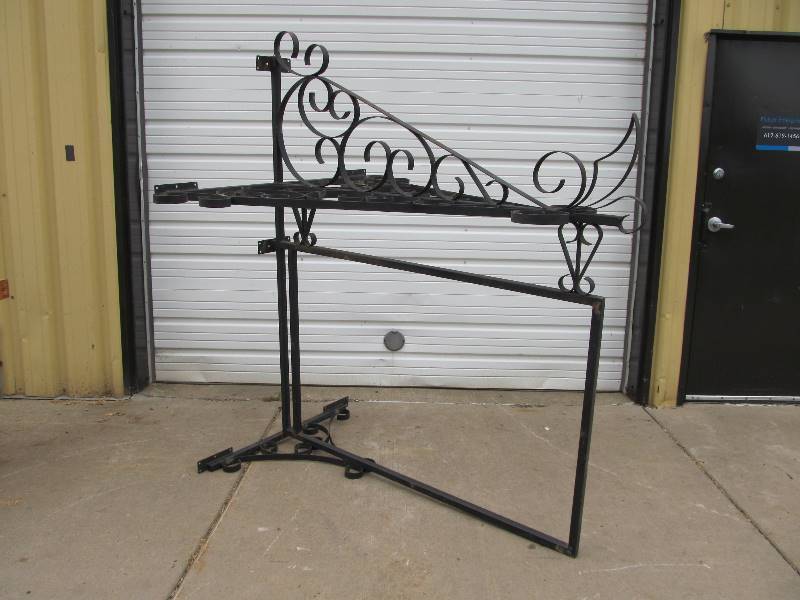 lot 3 image: HUGE Vintage Wrought Iron Building Sign Display Hanger 
