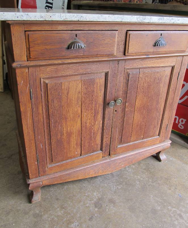 lot 7 image: Antique Primitive Pine Cabinet wMarble Top