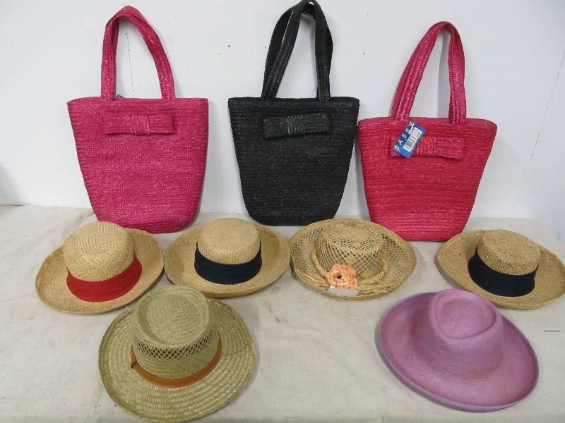 lot 157 image: Large Lot of BRAND NEW Ladies Straw Hats & Bags