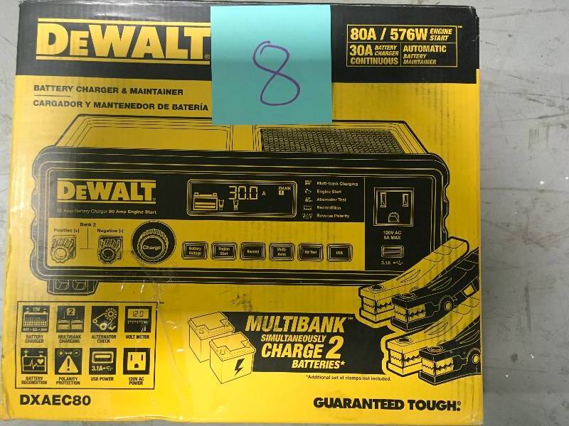 lot 8 image: Dewalt 30 Amp Multi Bank Battery Charger with 80 Amp Engine Start in good conditions