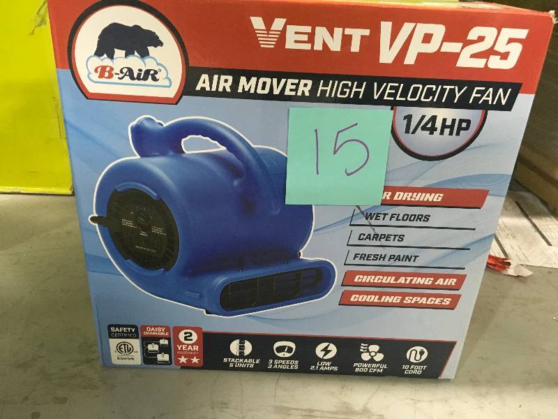 lot 15 image: B-Air 14 HP Air Mover for Water Damage Restoration Carpet Dryer Floor Blower Fan Home and Plumbing Use, Blue in good conditions