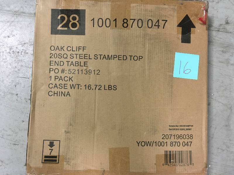 lot 16 image: Hampton Bay Oak Cliff Metal Outdoor Side Table not used