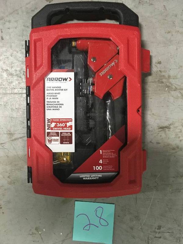 lot 28 image: Arrow 1-Handed Swivel Riveter Kit in good conditions