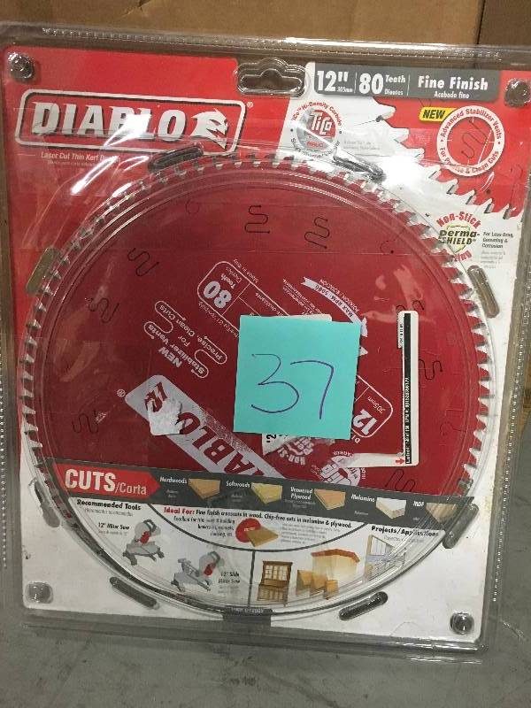 lot 37 image: Diablo  12 in. x 80-Teeth Finishing Saw Blade in good conditions
