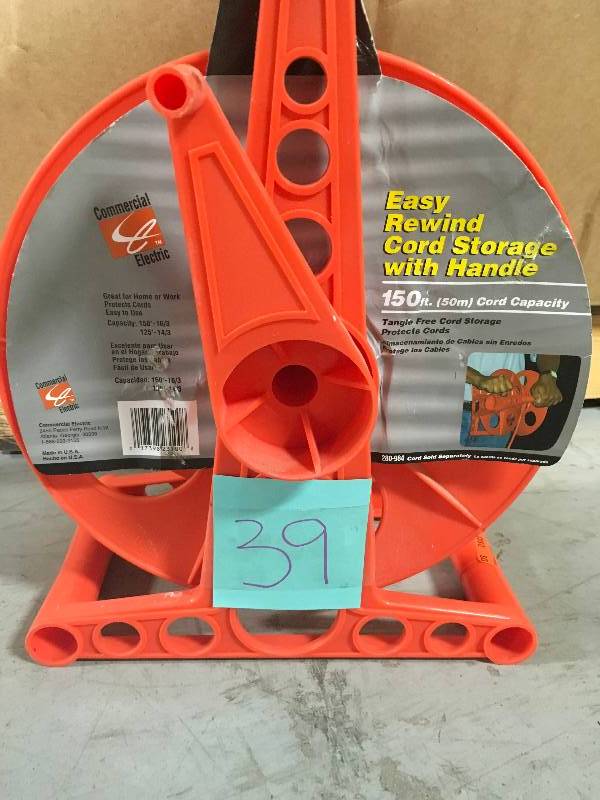 lot 39 image: HDX 150 ft. 163 Extension Cord Storage Reel with Stand in good conditions