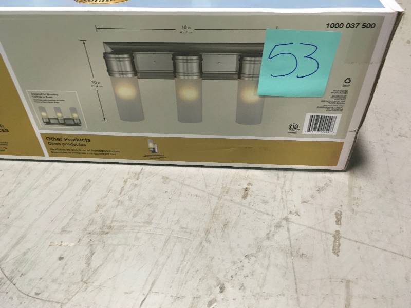 lot 53 image: Hampton Bay 3-Light Brushed Nickel Wall Vanity Fixture new