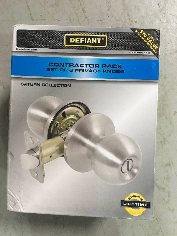 lot 55 image: Defiant Defiant Contarctor pack set of 6 privacy knobs new