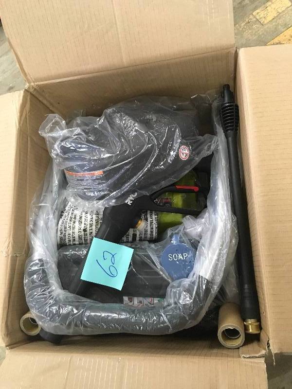 lot 62 image: Ryobi 1,700-PSI 1.2-GPM Electric Pressure Washer with 11 in. Surface Cleaner in working condition