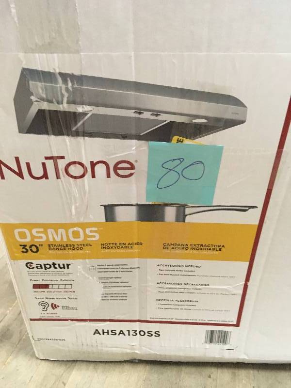 lot 80 image: Nutone Osmos 30 in. Convertible Range Hood in Stainless Steel in good condition
