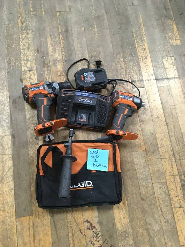 lot 81 image: Ridgid 18-Volt Gen5X Lithium-Ion Cordless Brushless Hammer Drill and Impact Driver Combo Kit with (2) 4.0Ah Batteries in working condition