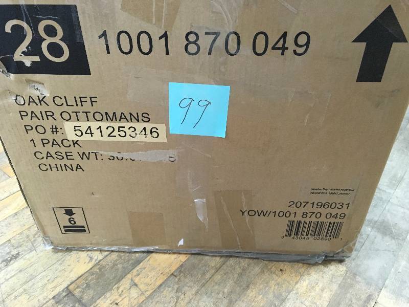 lot 99 image: Hampton Bay Oak Cliff Metal Outdoor Ottoman with Chili Cushion (2-Pack) in good condition