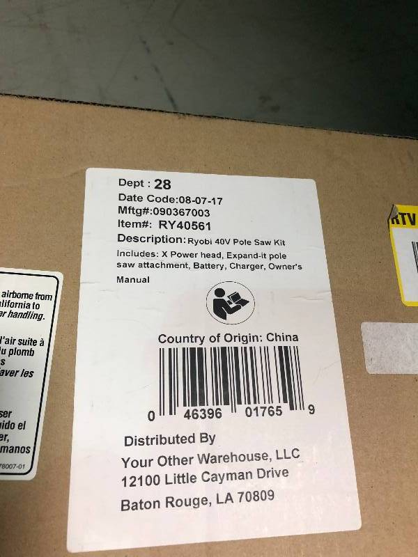 lot 110 image: Ryobi 10 in. 40-Volt Lithium-Ion Cordless Pole Saw - 2.6 Ah Battery and Charger Included not used