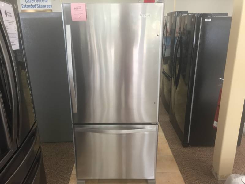NEW Whirlpool 22.1 cu. ft. Bottom Freezer Refrigerator in Monochromatic Stainless Steel- WITH MANUFACTURERS WARRANTY Model# WRB322DMBM