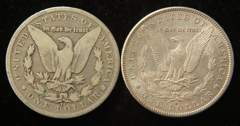 lot 21 image: (2) SILVER DOLLARS 1890-CC CARSON CITY & 1891-S