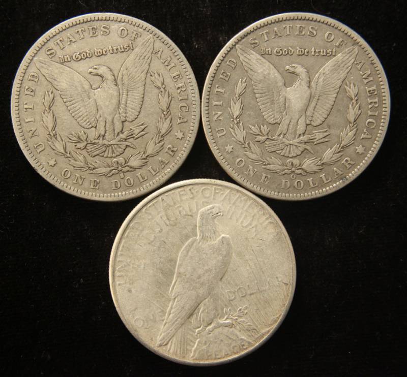 lot 31 image: (3) SILVER DOLLARS 1882-S & 1888-O MORGANS & 1923 PEACE