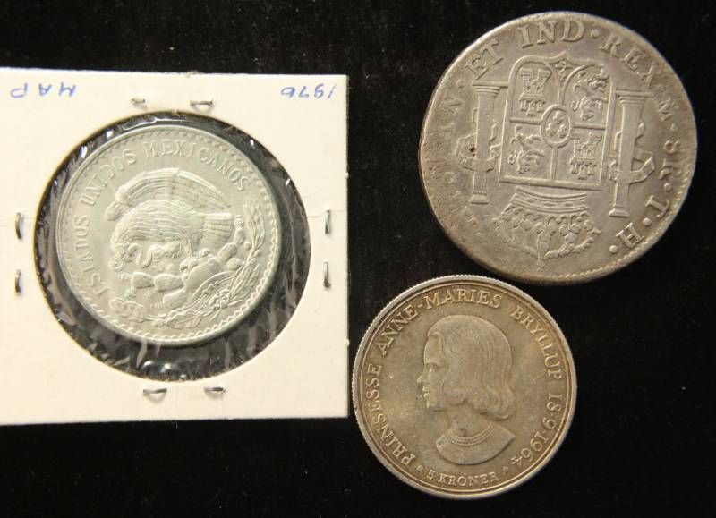 lot 43 image: (3) FOREIGN SILVER COINS 1805, 1947, 1964