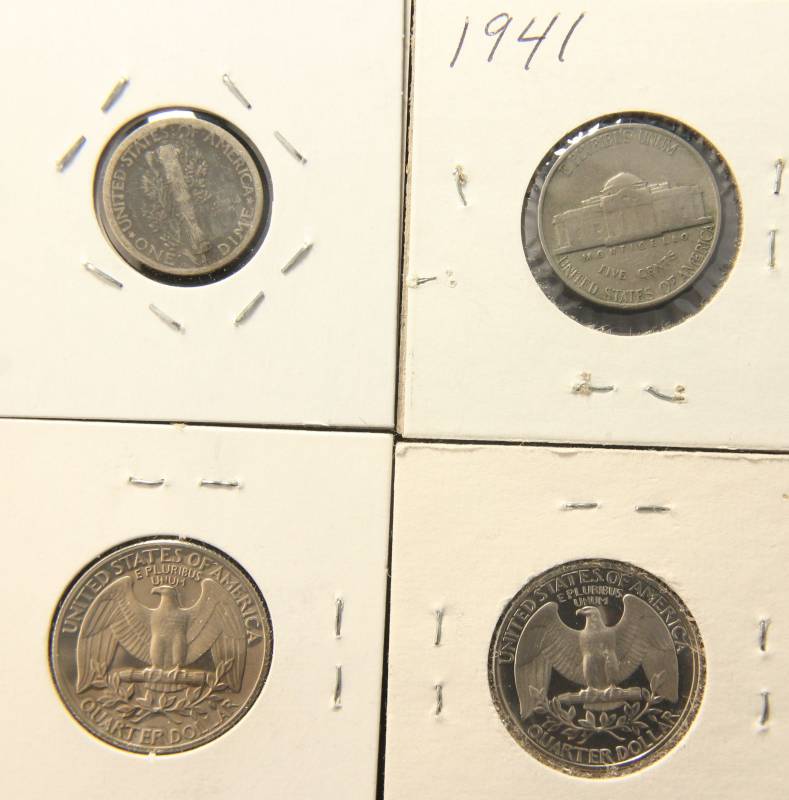 lot 44 image: (4) COINS 2 PROOF QUARTERS, 1924-D MERCURY & 1941 NICKEL