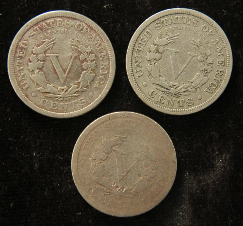 lot 49 image: (3) LIBERTY V NICKELS1895 1896 1898