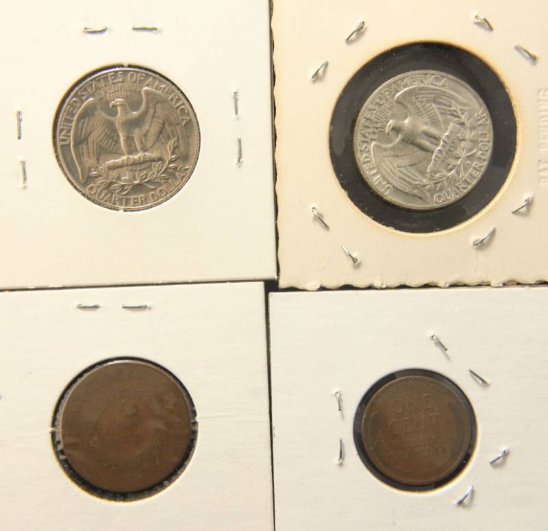 lot 54 image: (4) US COINS (2) WASHINGTON 25C (1 SILVER) 1868 2C & 1909 1C