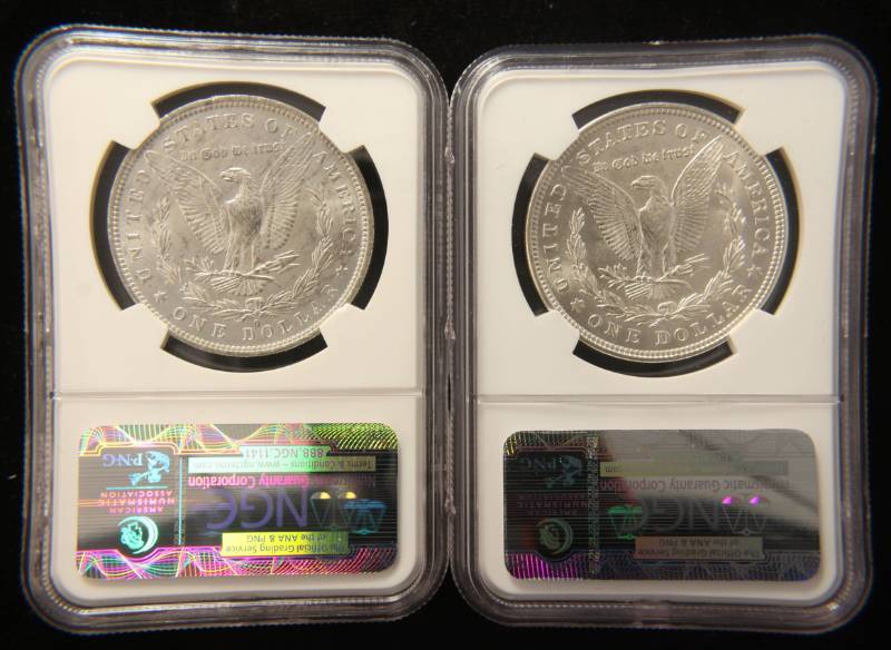 lot 59 image: (2) NGC MS62 CERTIFIED MORGAN SILVER DOLLARS 1883-O & 1921