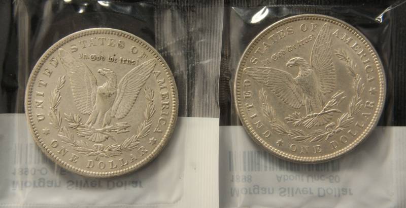 lot 61 image: (2) MORGAN SILVER DOLLARS 1890-O & 1898 SEALED LITTLETON