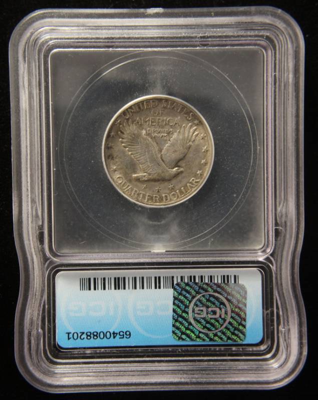 lot 70 image: 1929 STANDING LIBERTY SILVER QUARTER AU55 ICG
