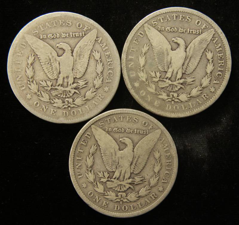 lot 72 image: (3) MORGAN SILVER DOLLARS 1878-S 1879-S & 1887-S
